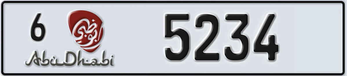 UAE License Plate Abu Dhabi 6 5234
