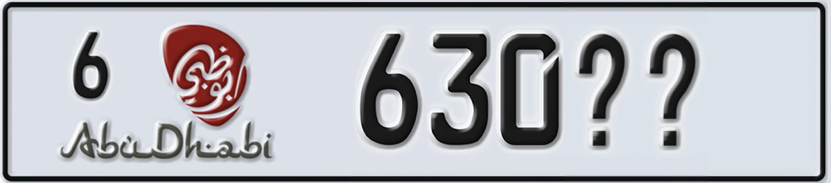 UAE License Plate Abu Dhabi 6 630XX