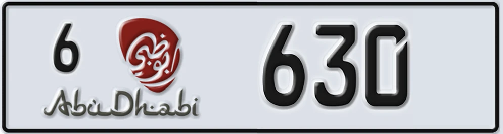 UAE License Plate Abu Dhabi 6 630XX