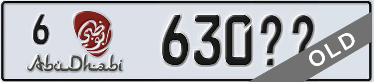 UAE License Plate Abu Dhabi 6 630XX
