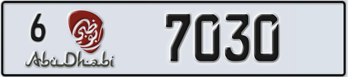 UAE License Plate Abu Dhabi 6 7030