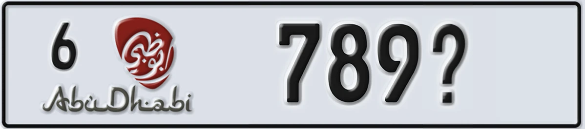 UAE License Plate Abu Dhabi 6 789X