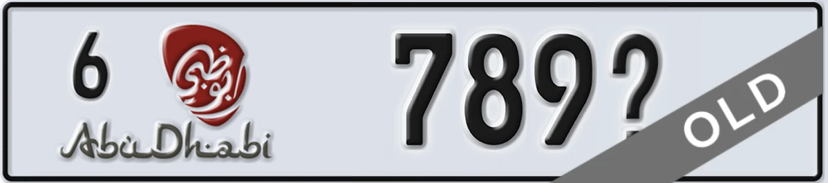 UAE License Plate Abu Dhabi 6 789X