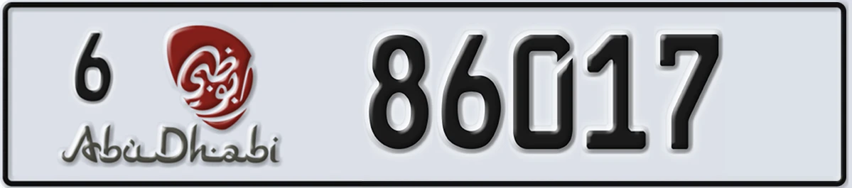 UAE License Plate Abu Dhabi 6 86017