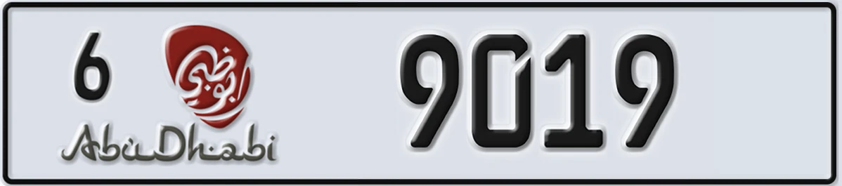 UAE License Plate Abu Dhabi 6 9019