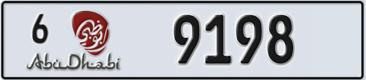 UAE License Plate Abu Dhabi 6 9198