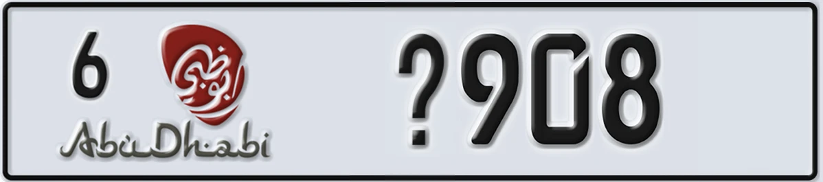 UAE License Plate Abu Dhabi 6 X908