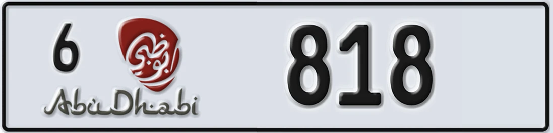 UAE License Plate Abu Dhabi 6 X818