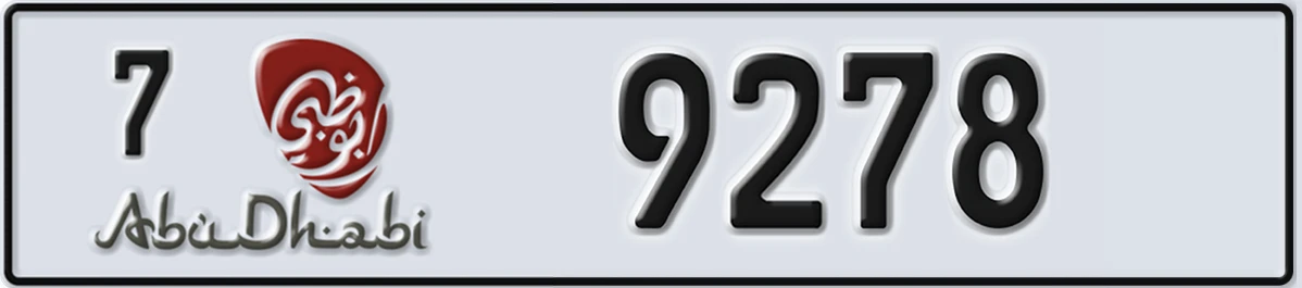 UAE License Plate Abu Dhabi 7 9278