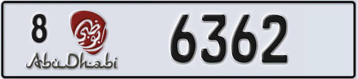 UAE License Plate Abu Dhabi 8 6362