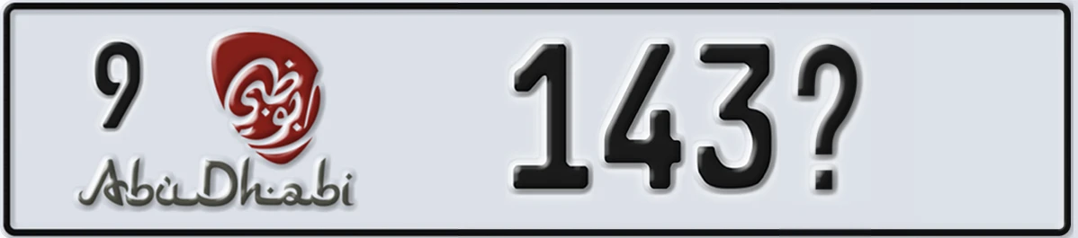 UAE License Plate Abu Dhabi 9 143@