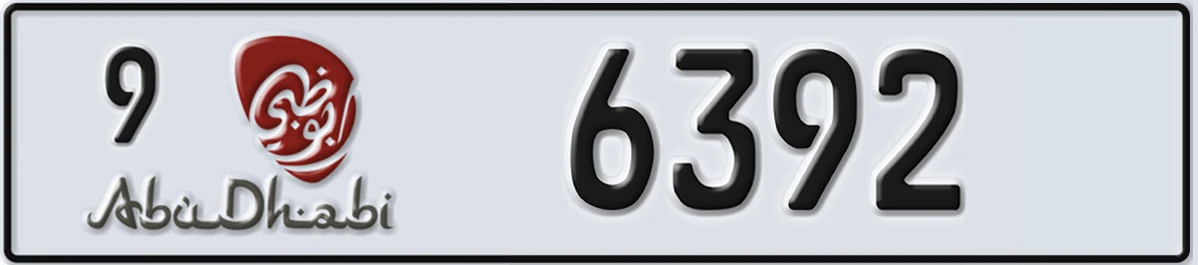 UAE License Plate Abu Dhabi 9 6392