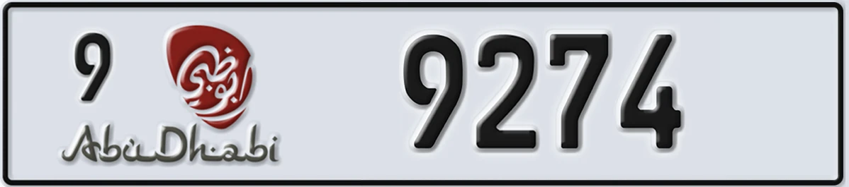 UAE License Plate Abu Dhabi 9 9274