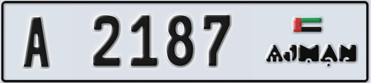 UAE License Plate Ajman A 2187