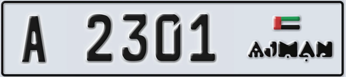 UAE License Plate Ajman A 2301