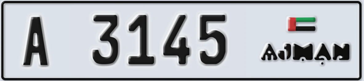 UAE License Plate Ajman A 3145