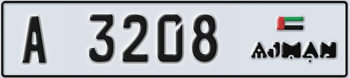 UAE License Plate Ajman A 3208