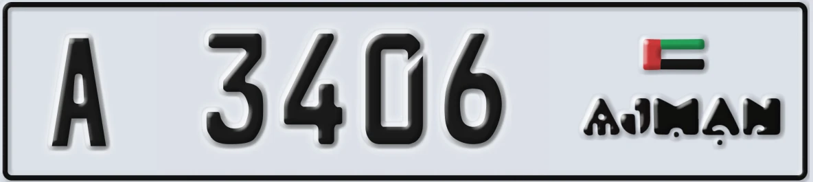 UAE License Plate Ajman A 3406