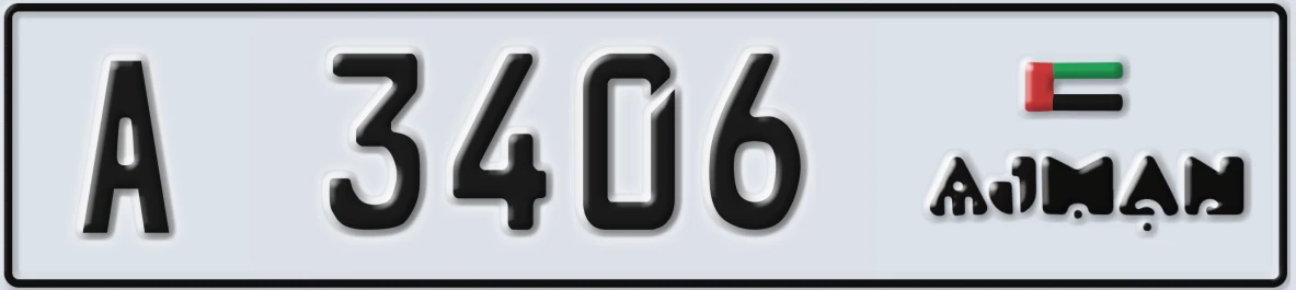 UAE License Plate Ajman A 3406