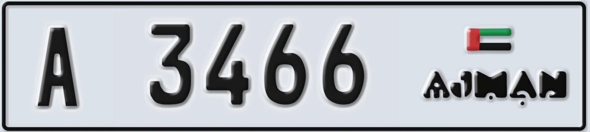 UAE License Plate Ajman A 3466