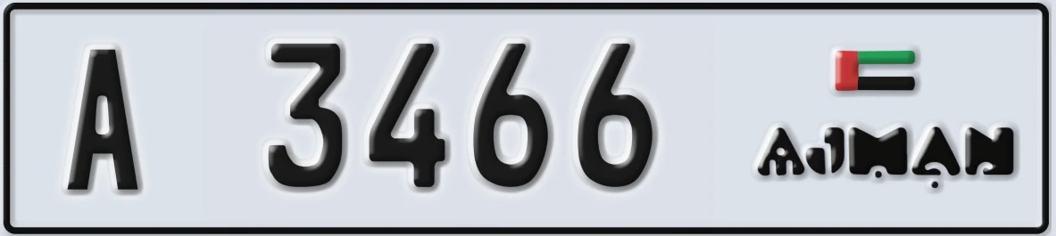 UAE License Plate Ajman A 3466