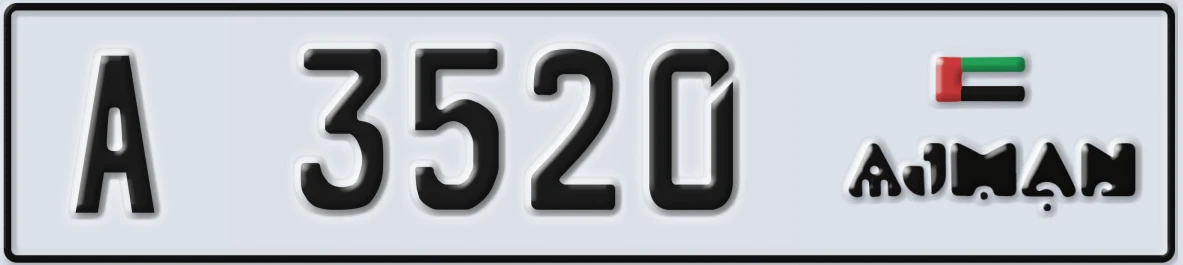 UAE License Plate Ajman A 3520