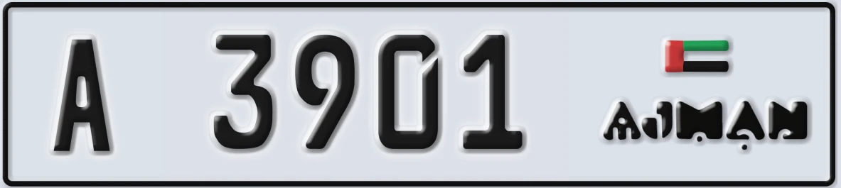 UAE License Plate Ajman A 3901