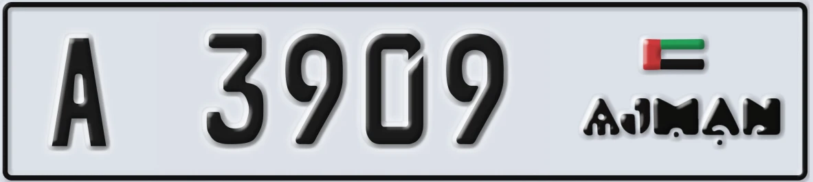 UAE License Plate Ajman A 3909