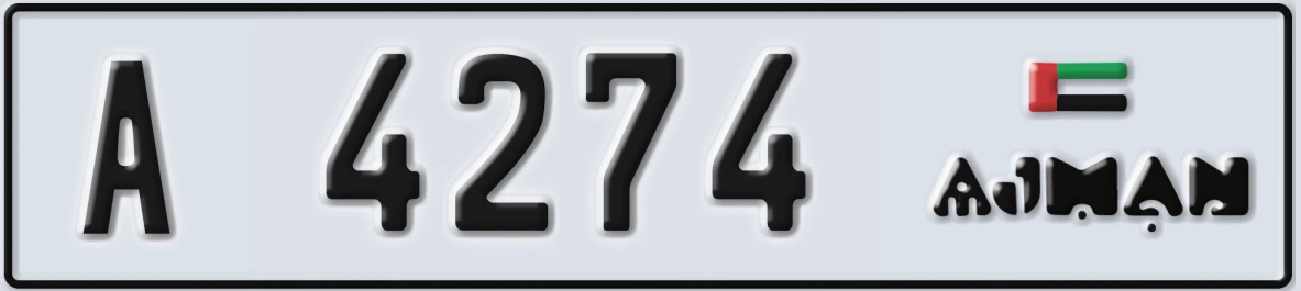 UAE License Plate Ajman A 4274