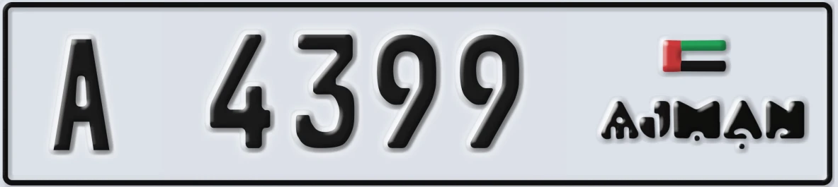 UAE License Plate Ajman A 4399