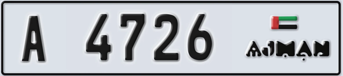 UAE License Plate Ajman A 4726