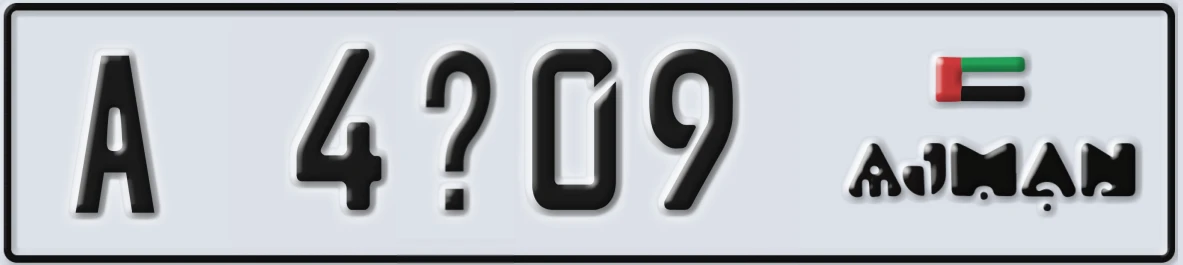 UAE License Plate Ajman A 4X09