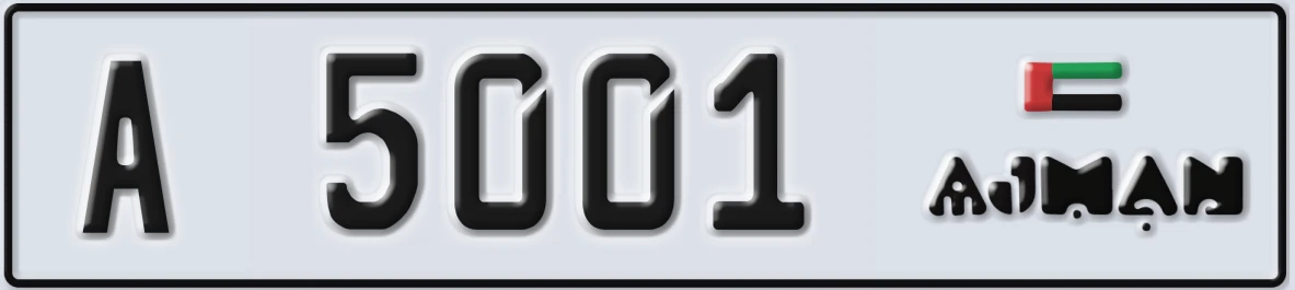 UAE License Plate Ajman A 5001
