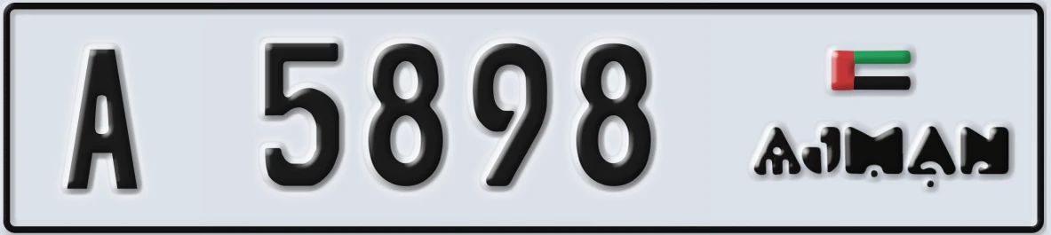 UAE License Plate Ajman A 5898