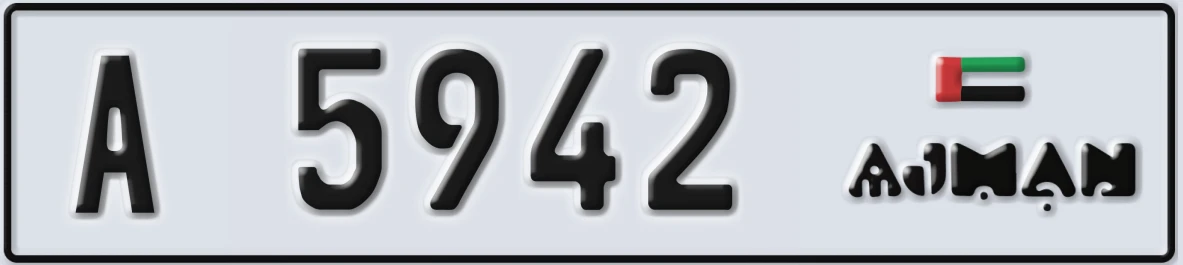 UAE License Plate Ajman A 5942