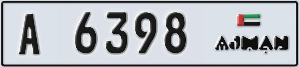 UAE License Plate Ajman A 6398