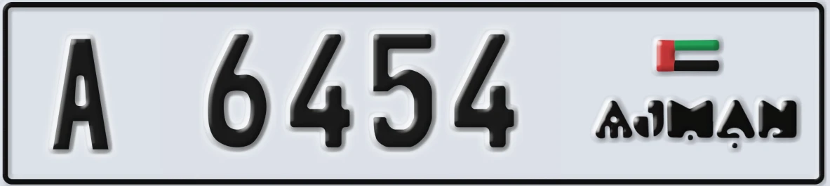 UAE License Plate Ajman A 6454