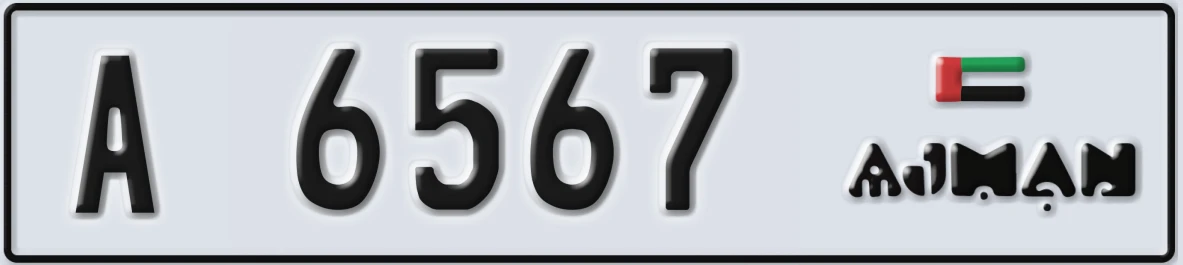 UAE License Plate Ajman A 6567