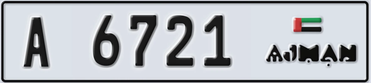 UAE License Plate Ajman A 6721