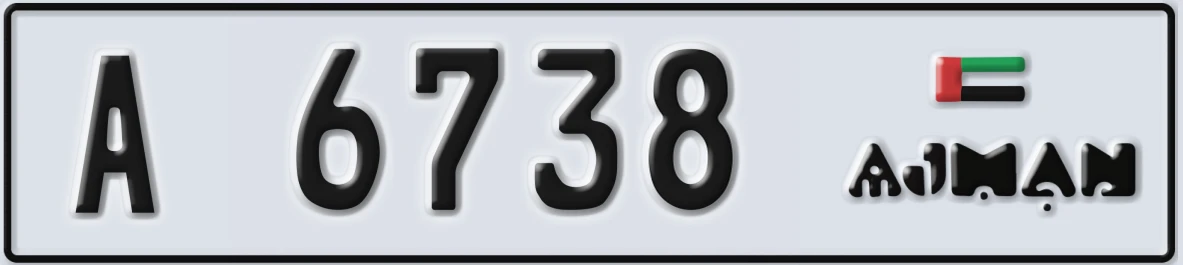 UAE License Plate Ajman A 6738
