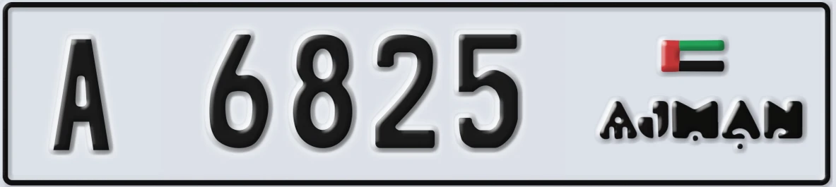 UAE License Plate Ajman A 6825