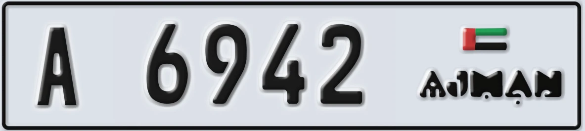 UAE License Plate Ajman A 6942