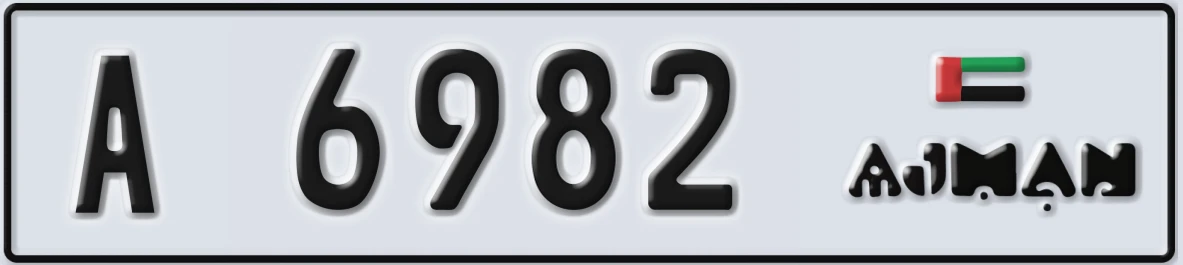 UAE License Plate Ajman A 6982