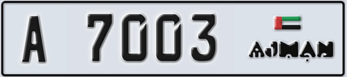 UAE License Plate Ajman A 7003