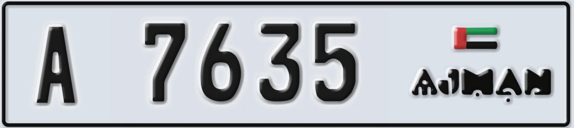 UAE License Plate Ajman A 7635