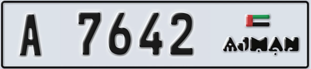 UAE License Plate Ajman A 7642