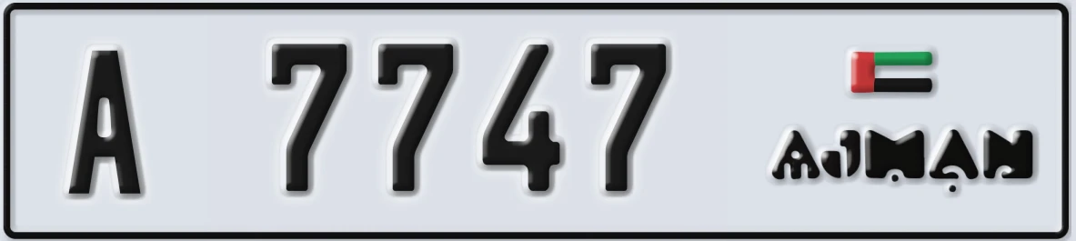UAE License Plate Ajman A 7747
