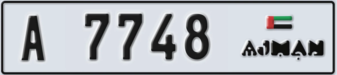 UAE License Plate Ajman A 7748