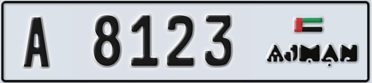 UAE License Plate Ajman A 8123