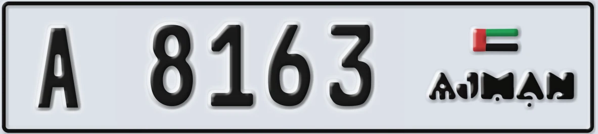 UAE License Plate Ajman A 8163